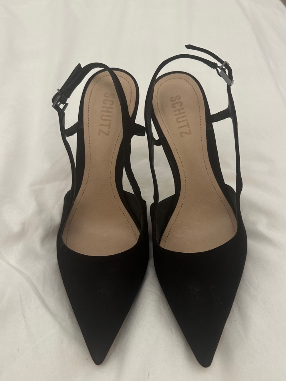 SCHUTZ Black Pointed-Toe Slingback Pumps